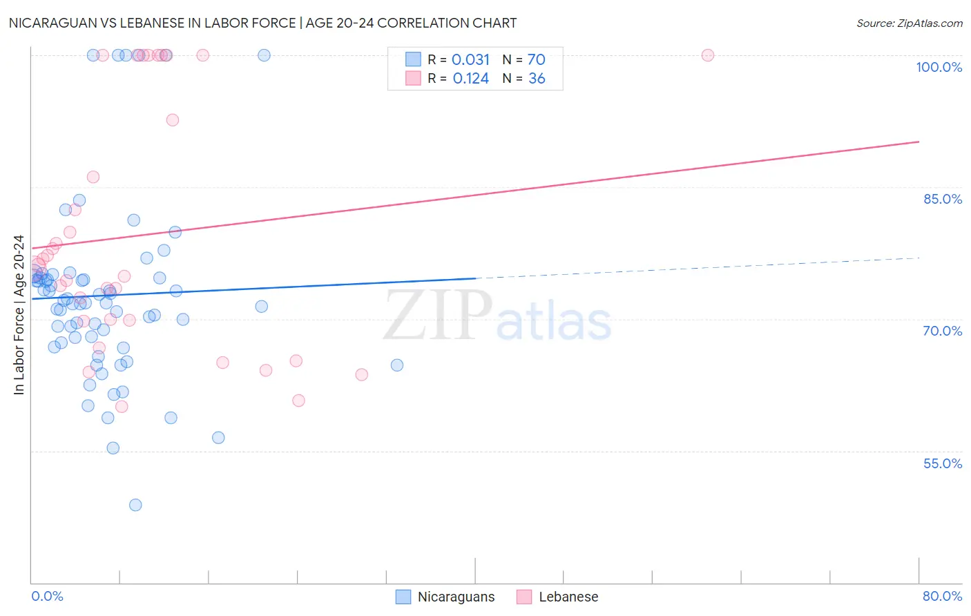 Nicaraguan vs Lebanese In Labor Force | Age 20-24