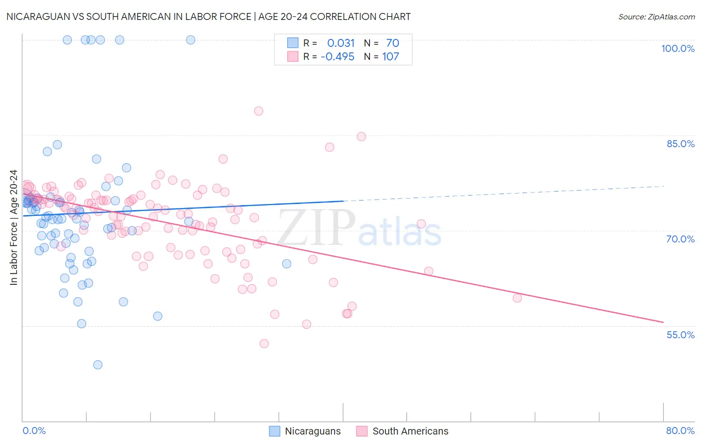 Nicaraguan vs South American In Labor Force | Age 20-24