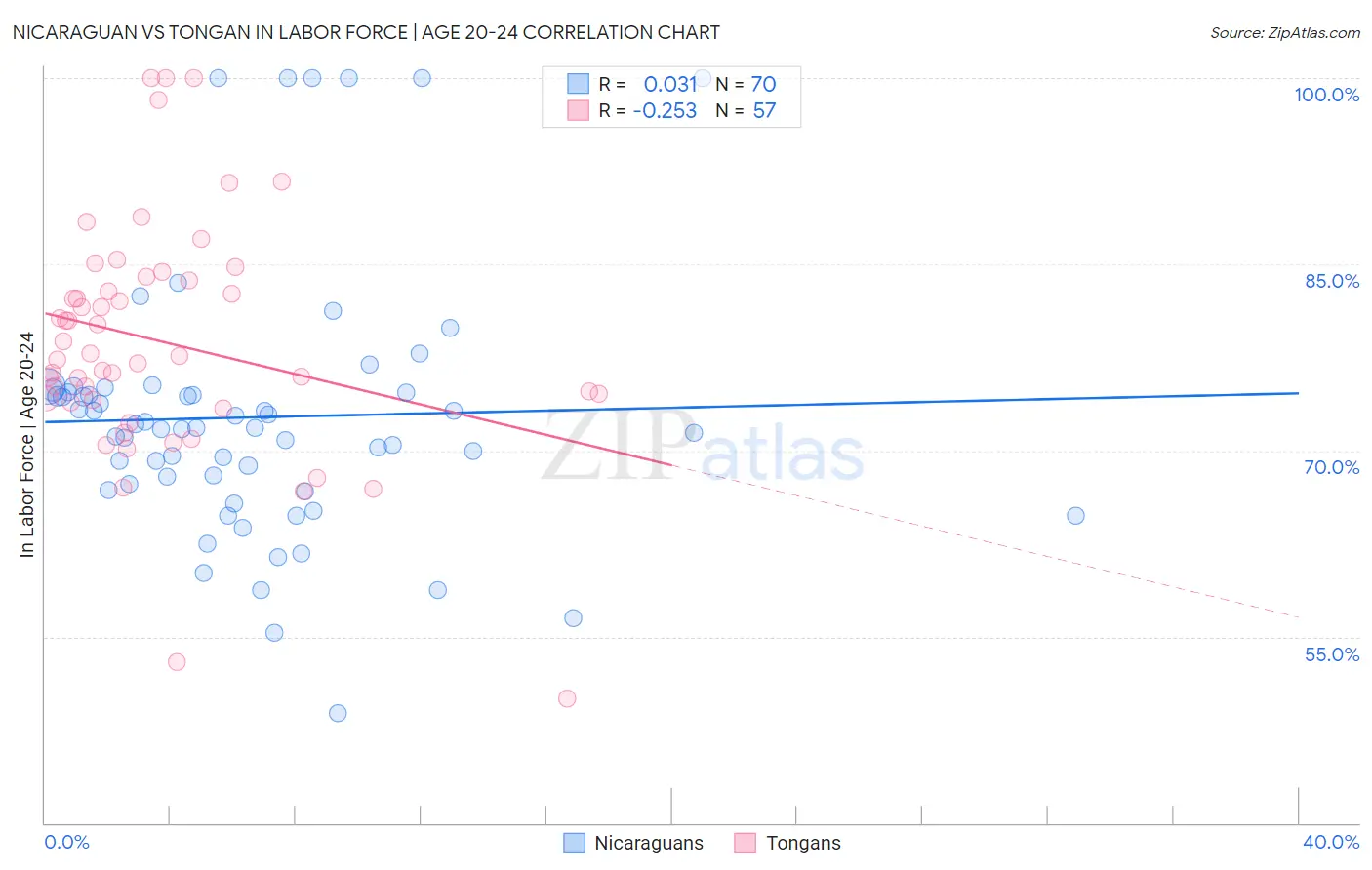 Nicaraguan vs Tongan In Labor Force | Age 20-24