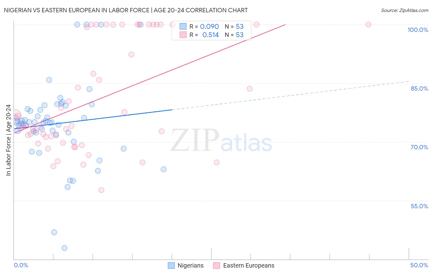 Nigerian vs Eastern European In Labor Force | Age 20-24
