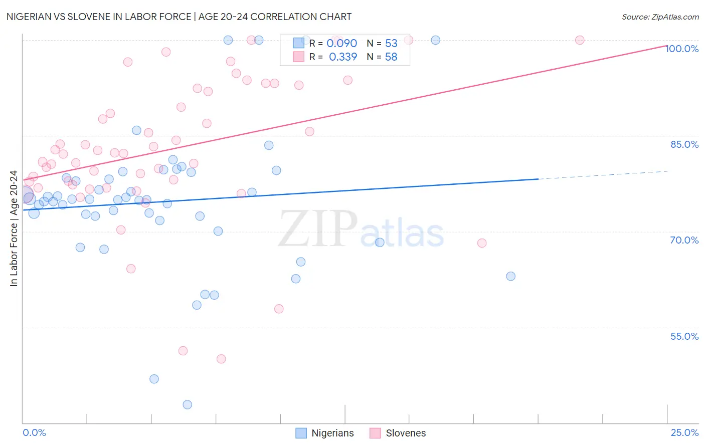 Nigerian vs Slovene In Labor Force | Age 20-24