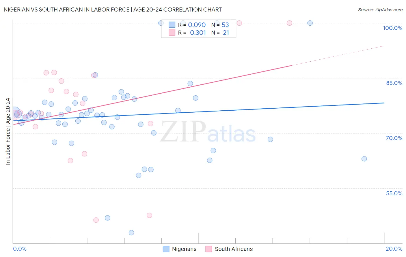 Nigerian vs South African In Labor Force | Age 20-24