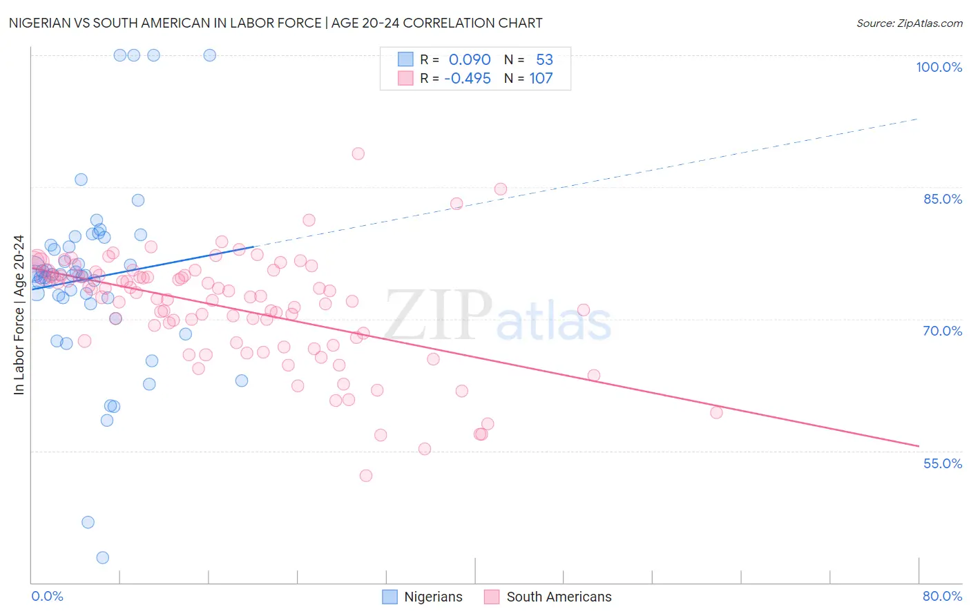 Nigerian vs South American In Labor Force | Age 20-24