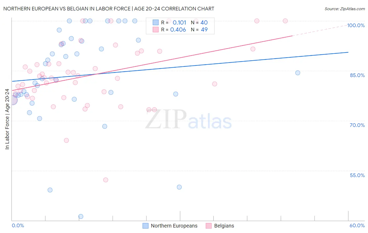 Northern European vs Belgian In Labor Force | Age 20-24