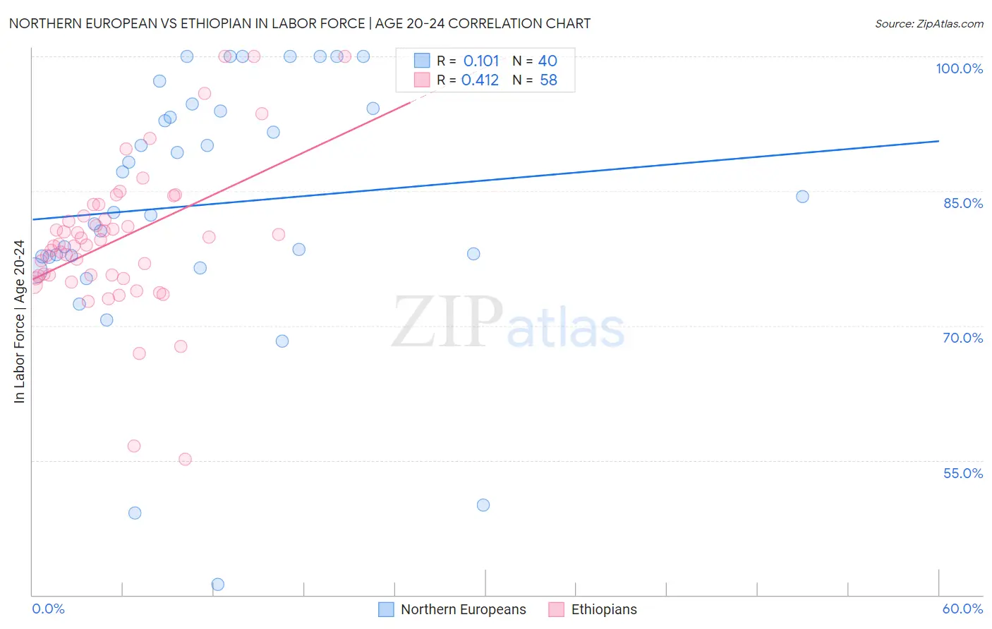 Northern European vs Ethiopian In Labor Force | Age 20-24