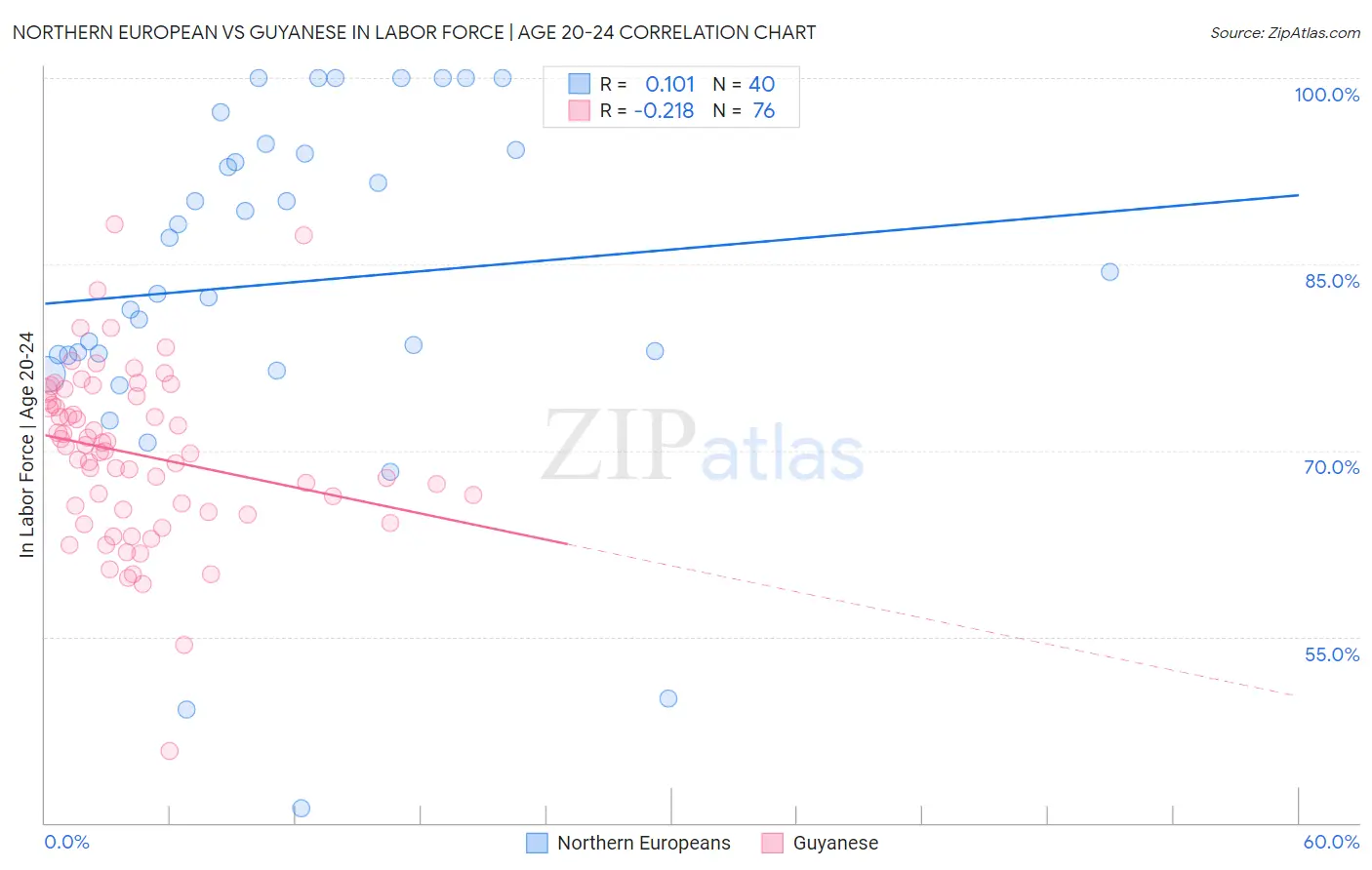 Northern European vs Guyanese In Labor Force | Age 20-24