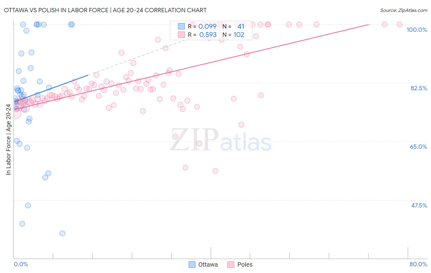 Ottawa vs Polish In Labor Force | Age 20-24