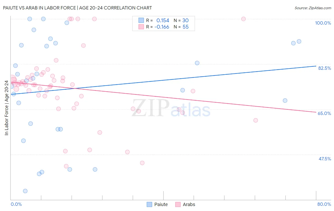 Paiute vs Arab In Labor Force | Age 20-24