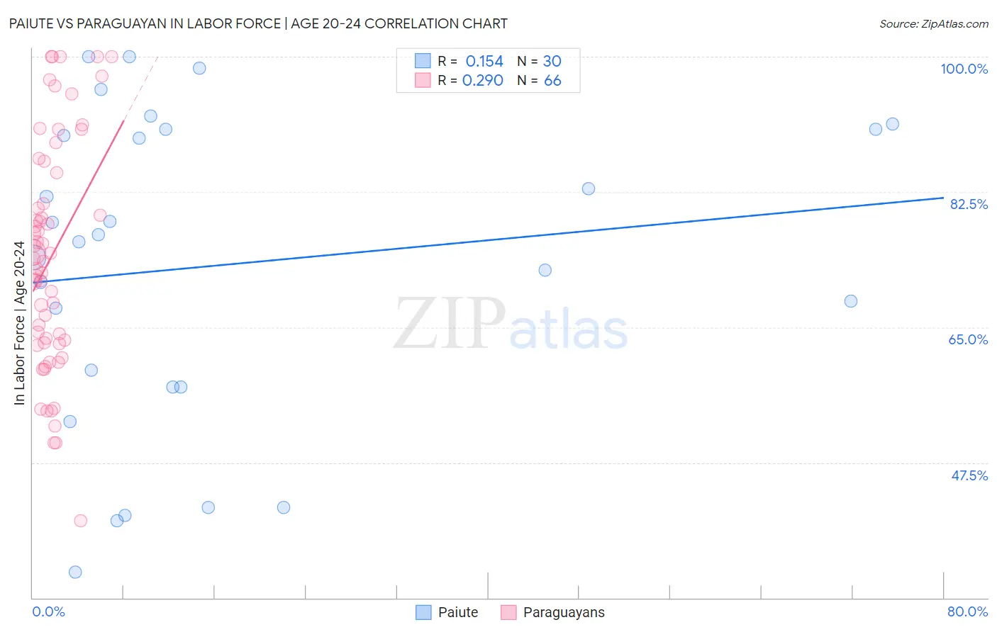 Paiute vs Paraguayan In Labor Force | Age 20-24