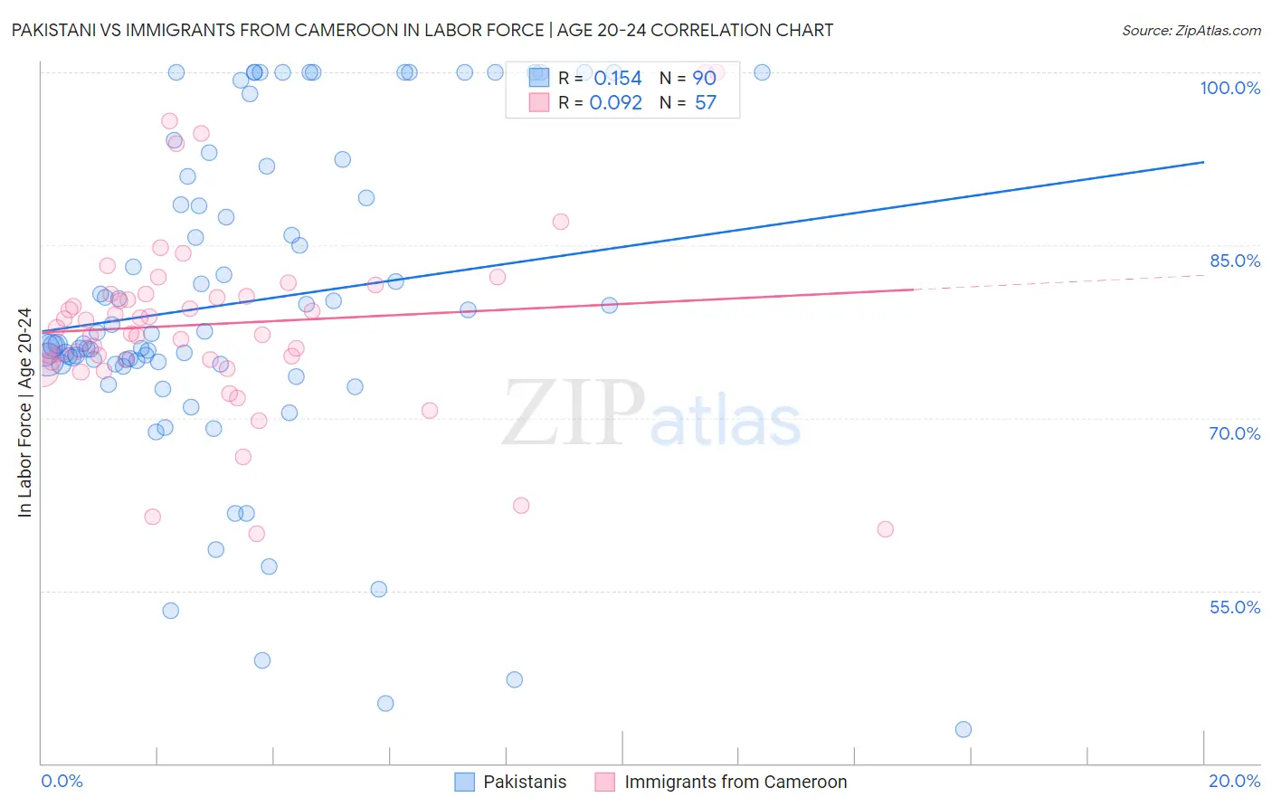 Pakistani vs Immigrants from Cameroon In Labor Force | Age 20-24