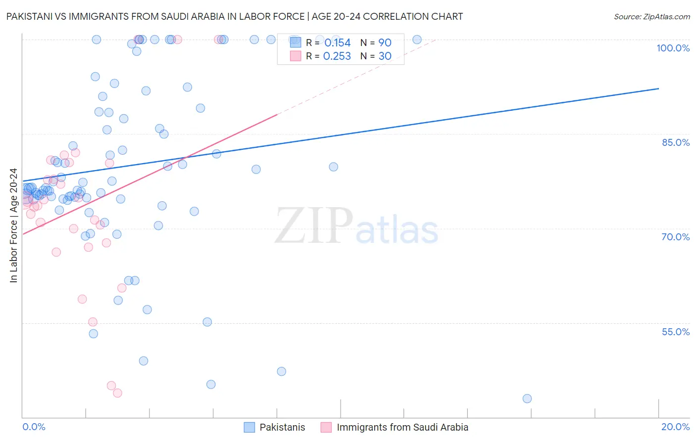 Pakistani vs Immigrants from Saudi Arabia In Labor Force | Age 20-24