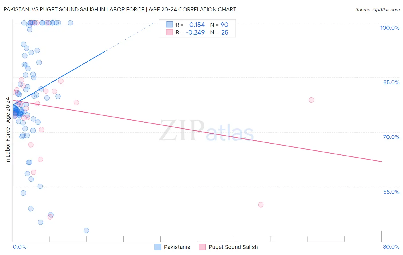 Pakistani vs Puget Sound Salish In Labor Force | Age 20-24