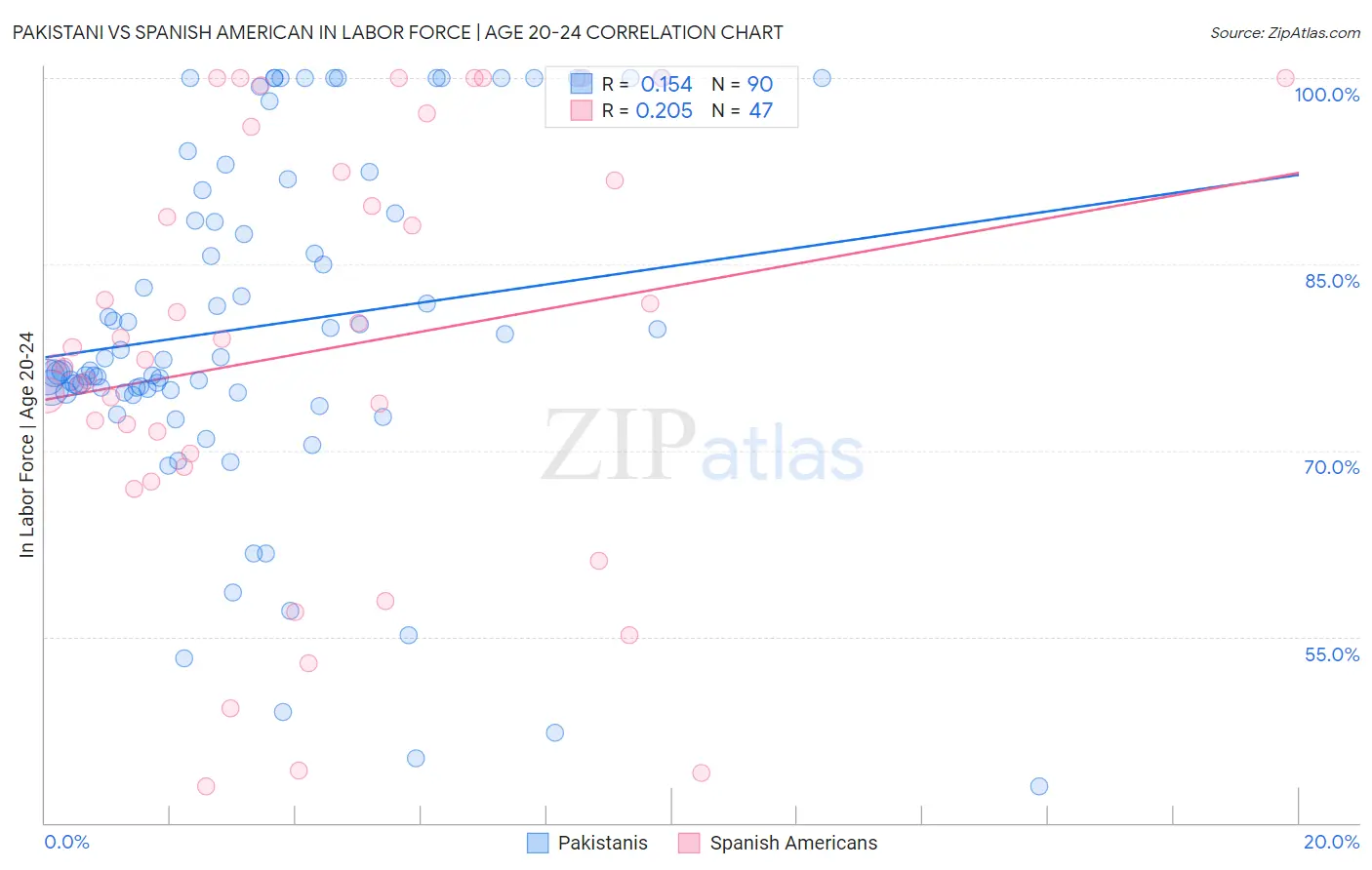 Pakistani vs Spanish American In Labor Force | Age 20-24