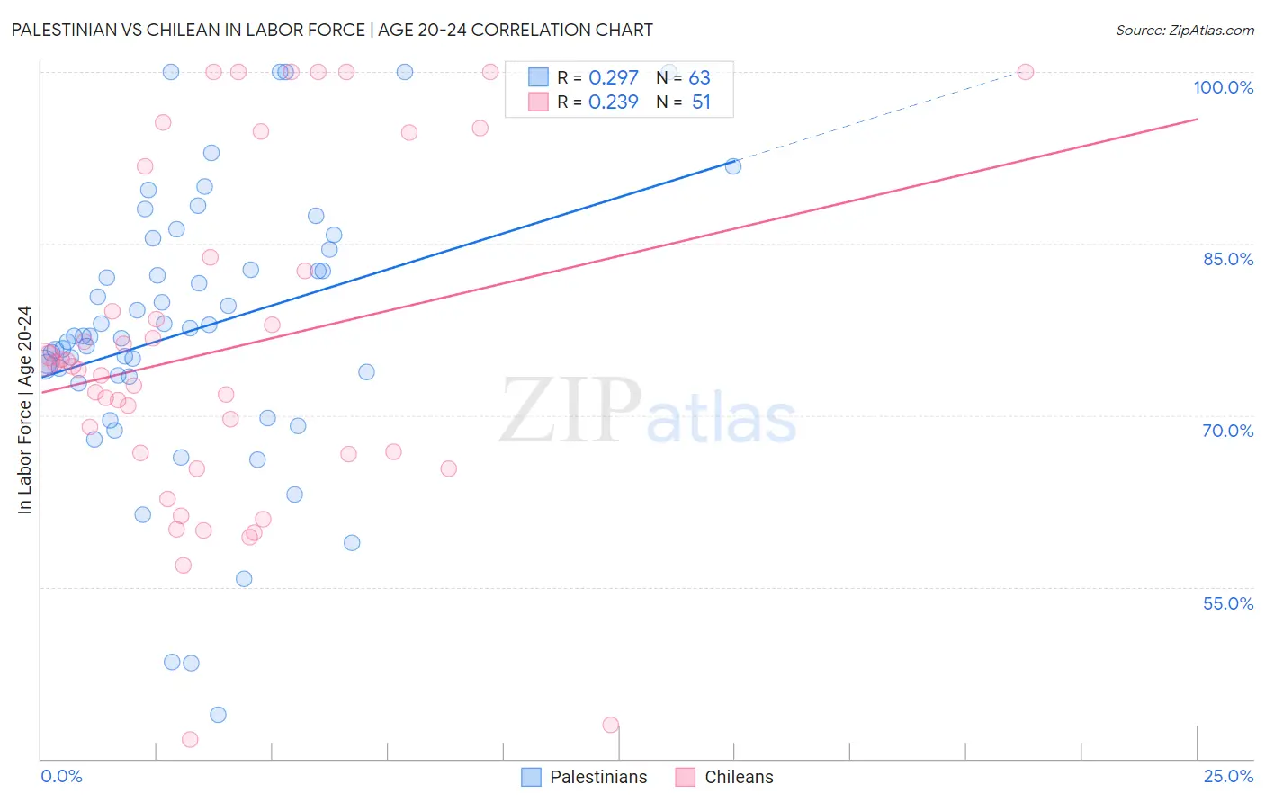 Palestinian vs Chilean In Labor Force | Age 20-24