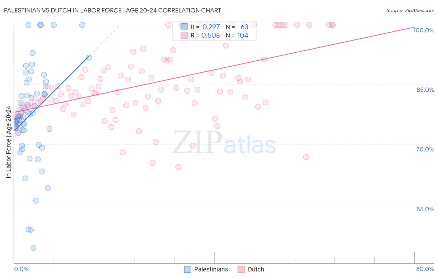 Palestinian vs Dutch In Labor Force | Age 20-24