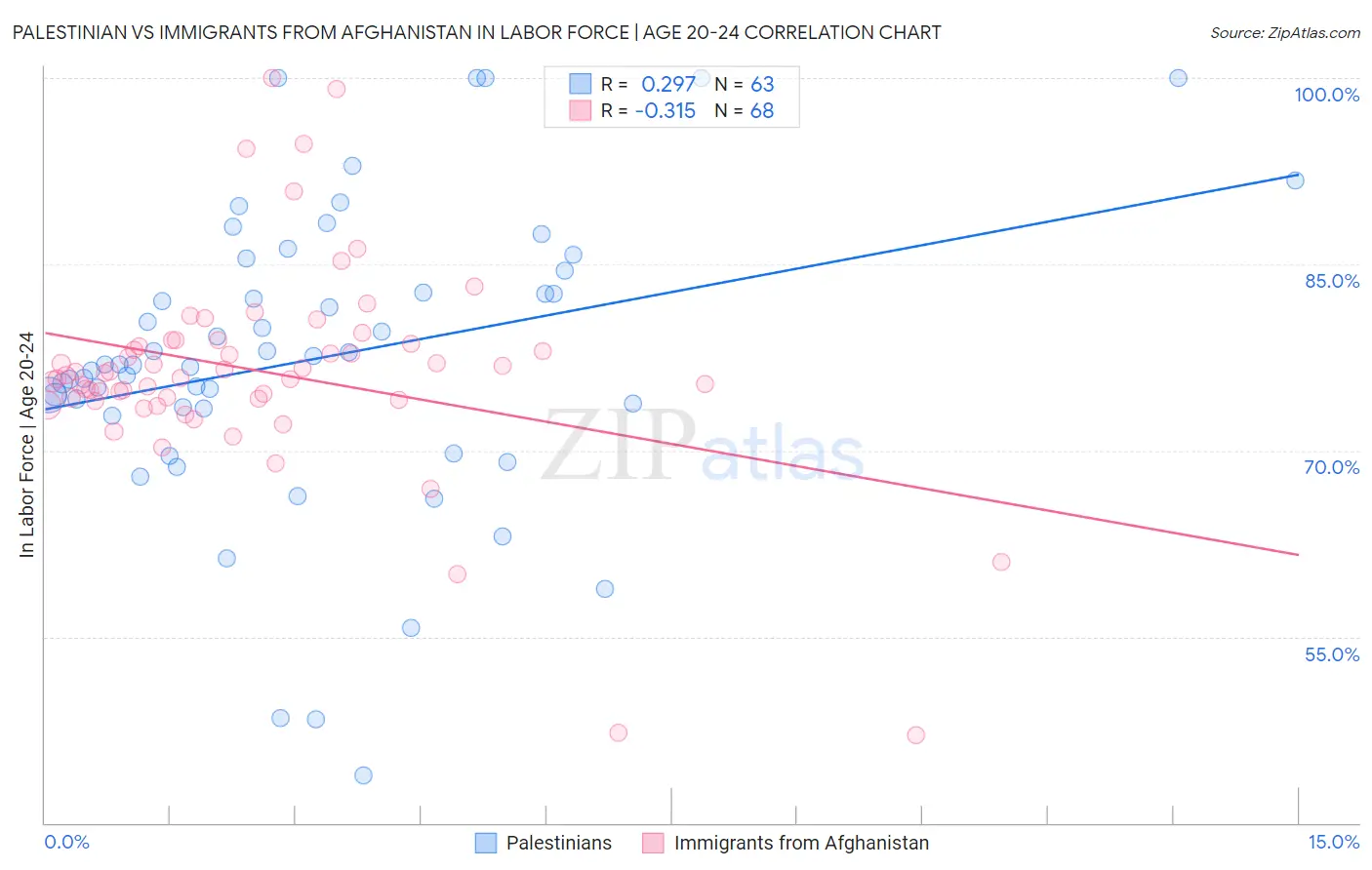 Palestinian vs Immigrants from Afghanistan In Labor Force | Age 20-24