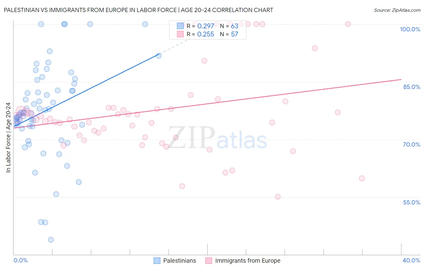 Palestinian vs Immigrants from Europe In Labor Force | Age 20-24