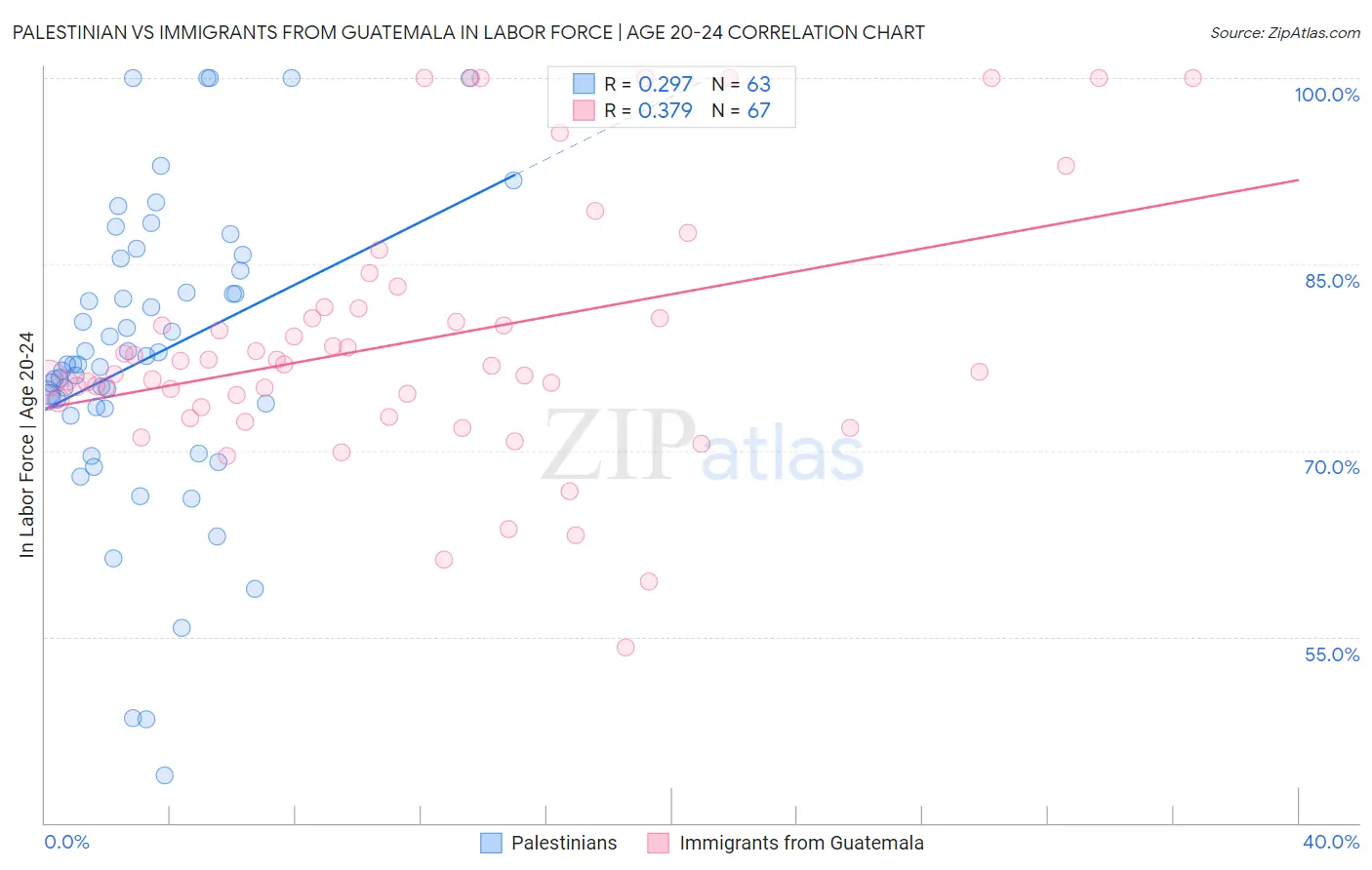 Palestinian vs Immigrants from Guatemala In Labor Force | Age 20-24