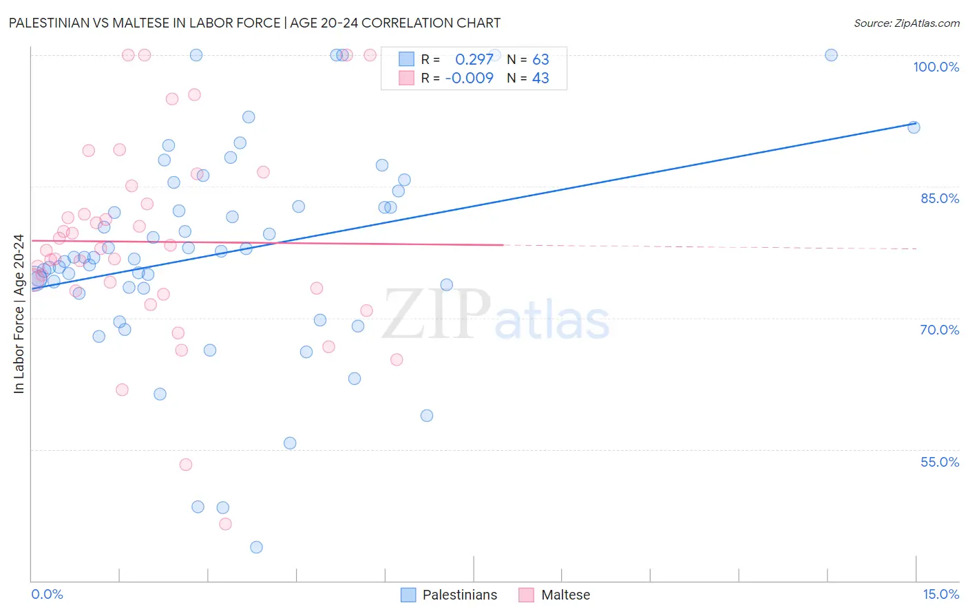 Palestinian vs Maltese In Labor Force | Age 20-24