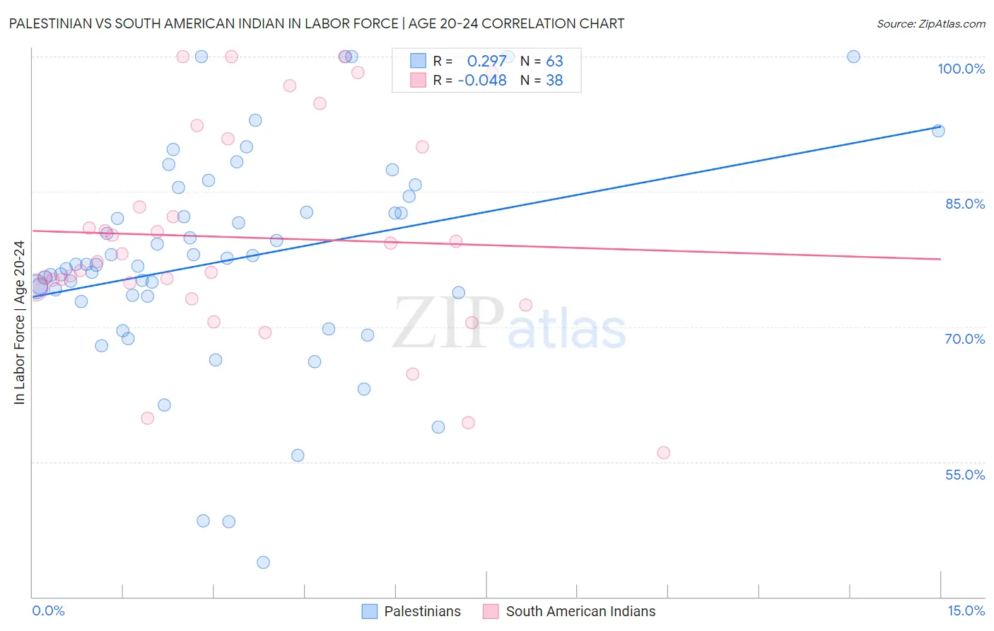 Palestinian vs South American Indian In Labor Force | Age 20-24