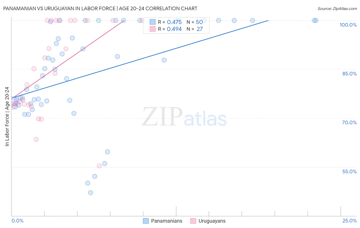 Panamanian vs Uruguayan In Labor Force | Age 20-24