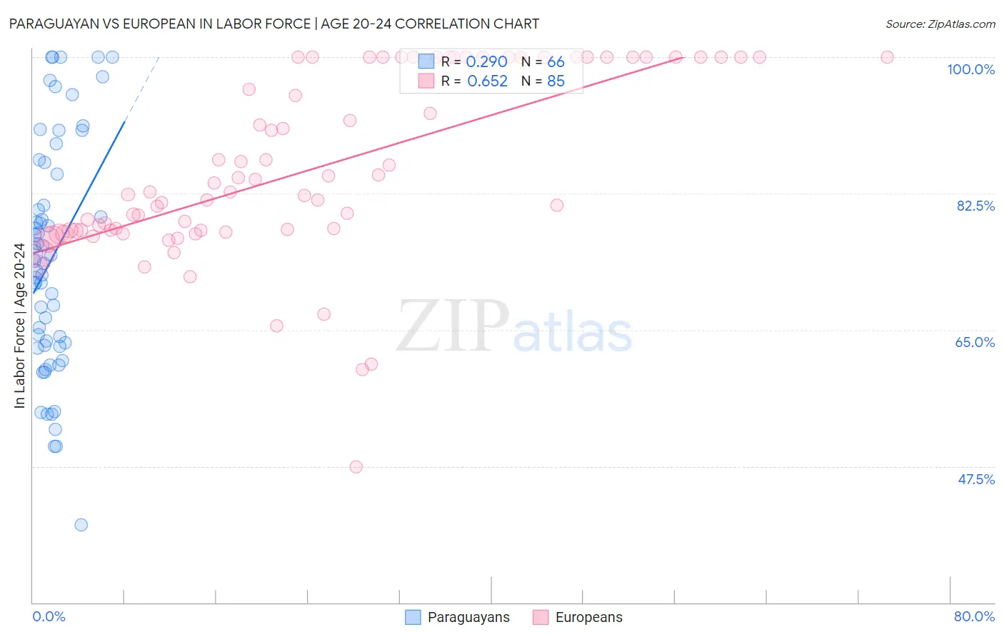 Paraguayan vs European In Labor Force | Age 20-24