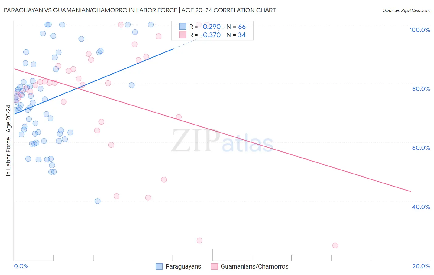 Paraguayan vs Guamanian/Chamorro In Labor Force | Age 20-24