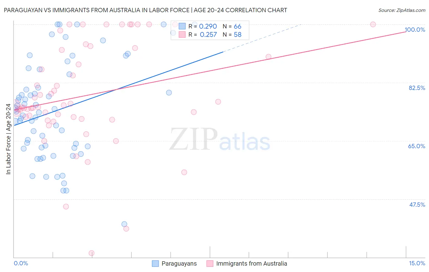 Paraguayan vs Immigrants from Australia In Labor Force | Age 20-24
