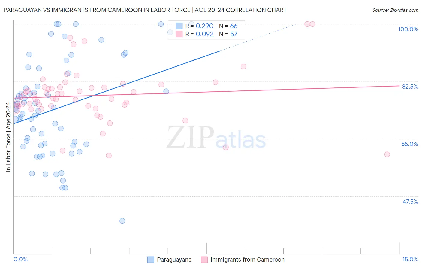 Paraguayan vs Immigrants from Cameroon In Labor Force | Age 20-24