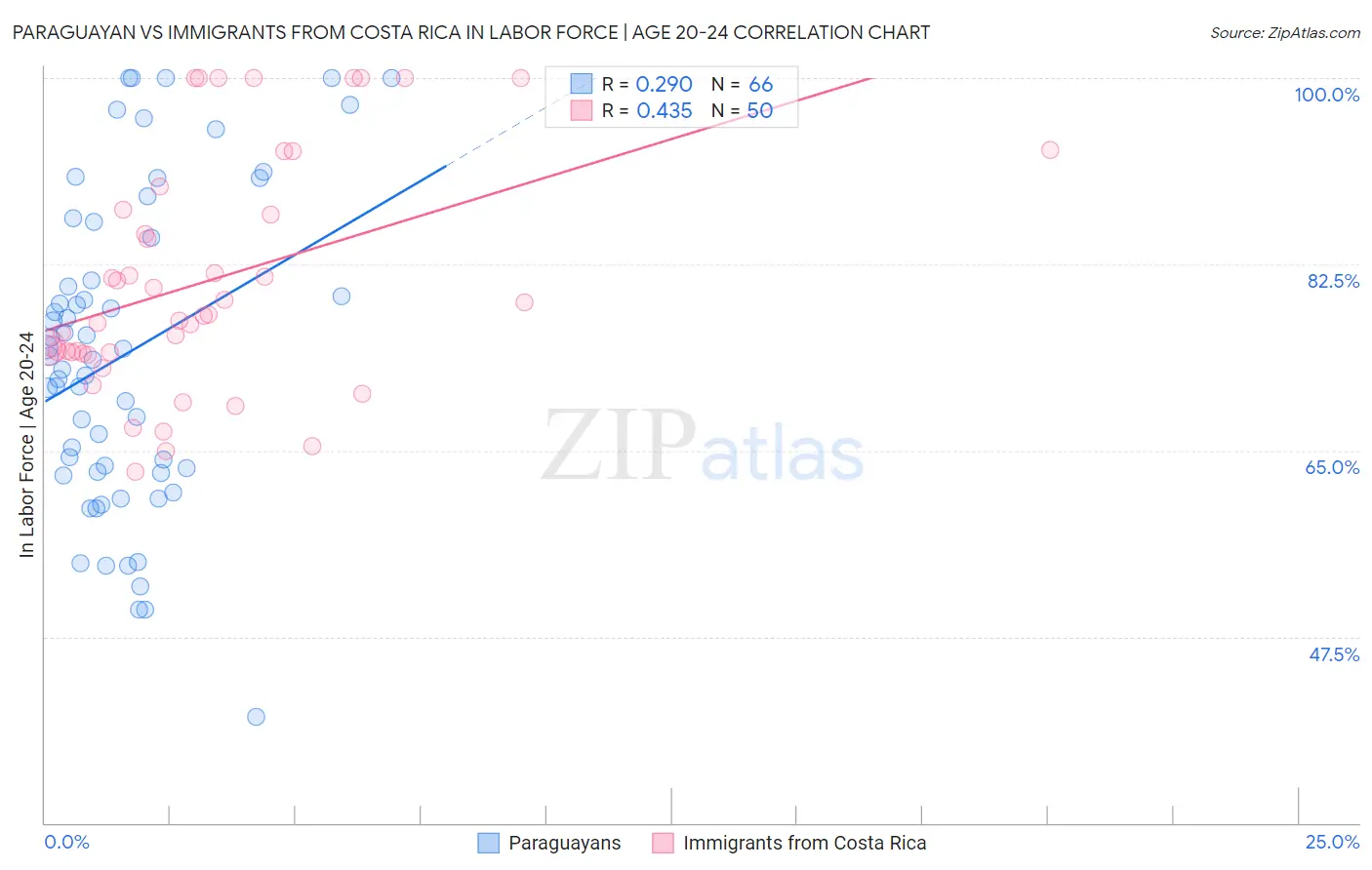 Paraguayan vs Immigrants from Costa Rica In Labor Force | Age 20-24