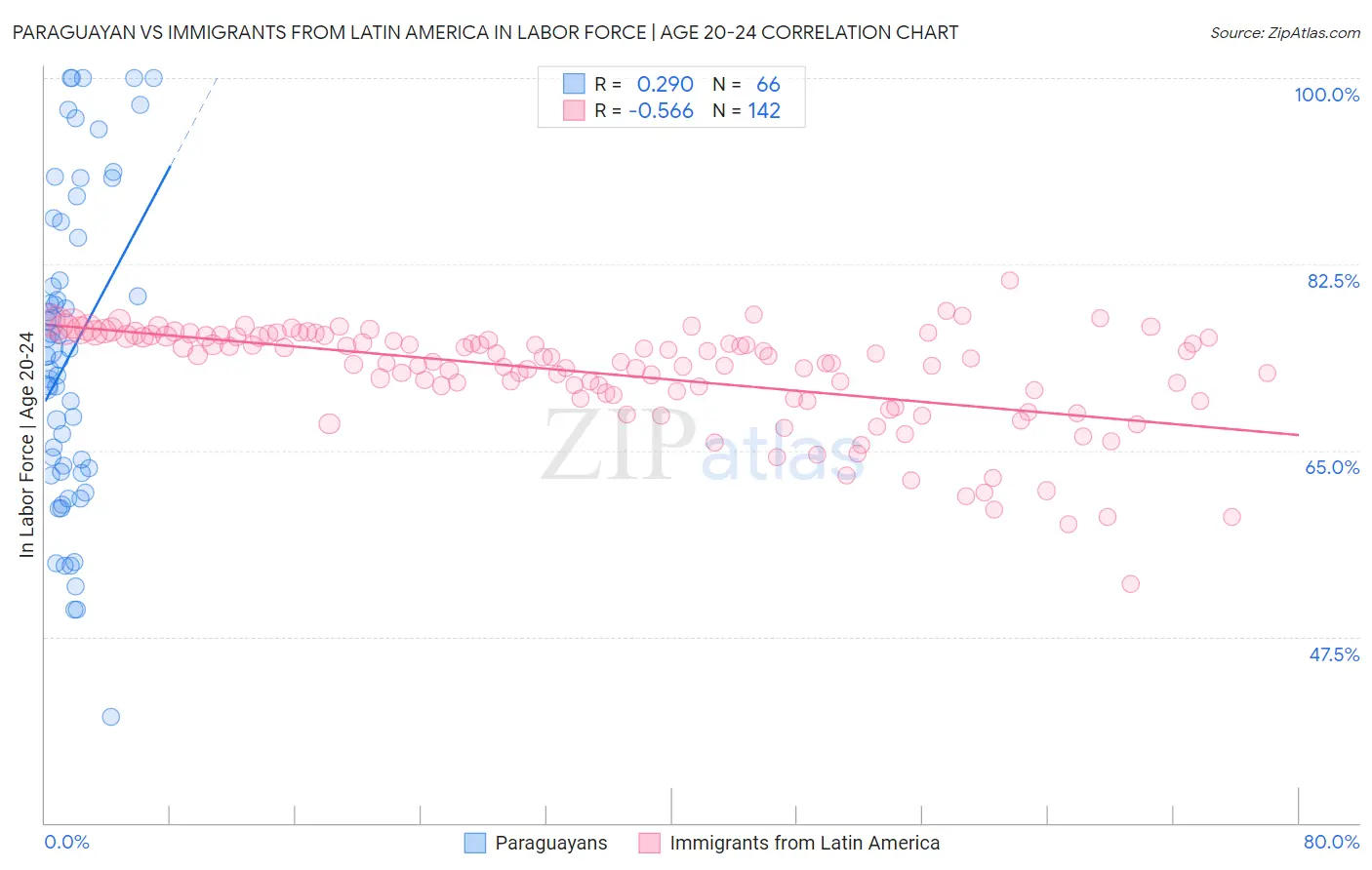 Paraguayan vs Immigrants from Latin America In Labor Force | Age 20-24
