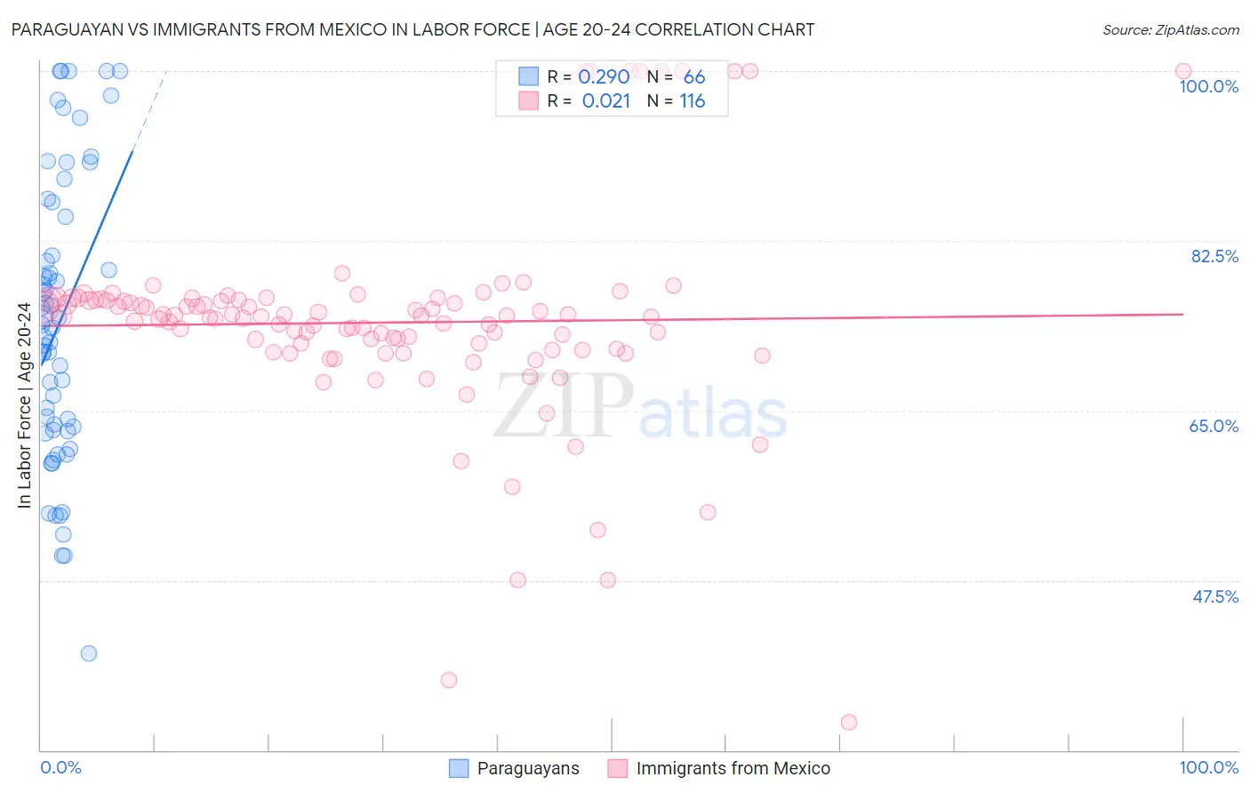 Paraguayan vs Immigrants from Mexico In Labor Force | Age 20-24