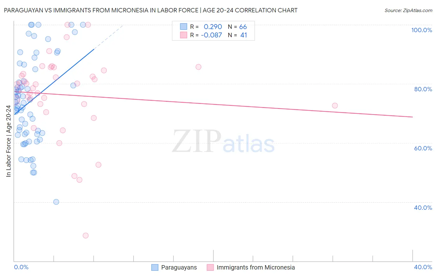 Paraguayan vs Immigrants from Micronesia In Labor Force | Age 20-24