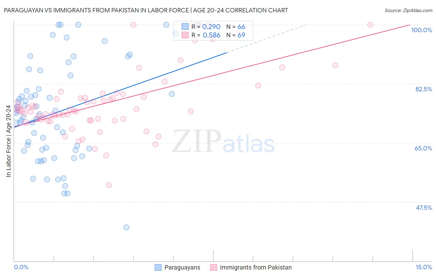 Paraguayan vs Immigrants from Pakistan In Labor Force | Age 20-24