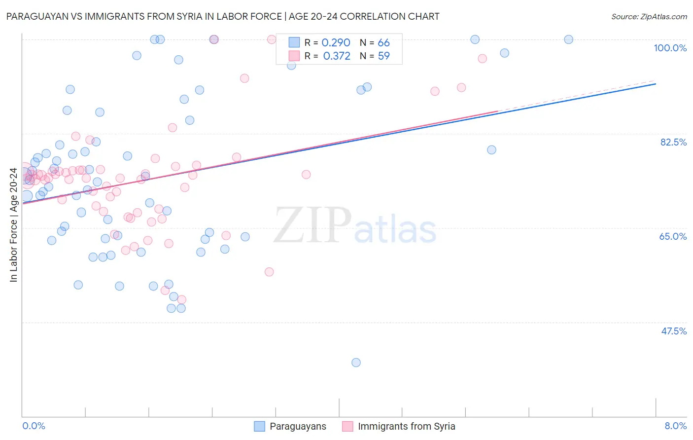 Paraguayan vs Immigrants from Syria In Labor Force | Age 20-24