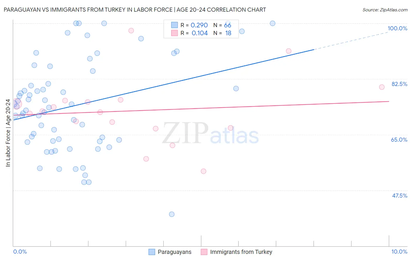 Paraguayan vs Immigrants from Turkey In Labor Force | Age 20-24