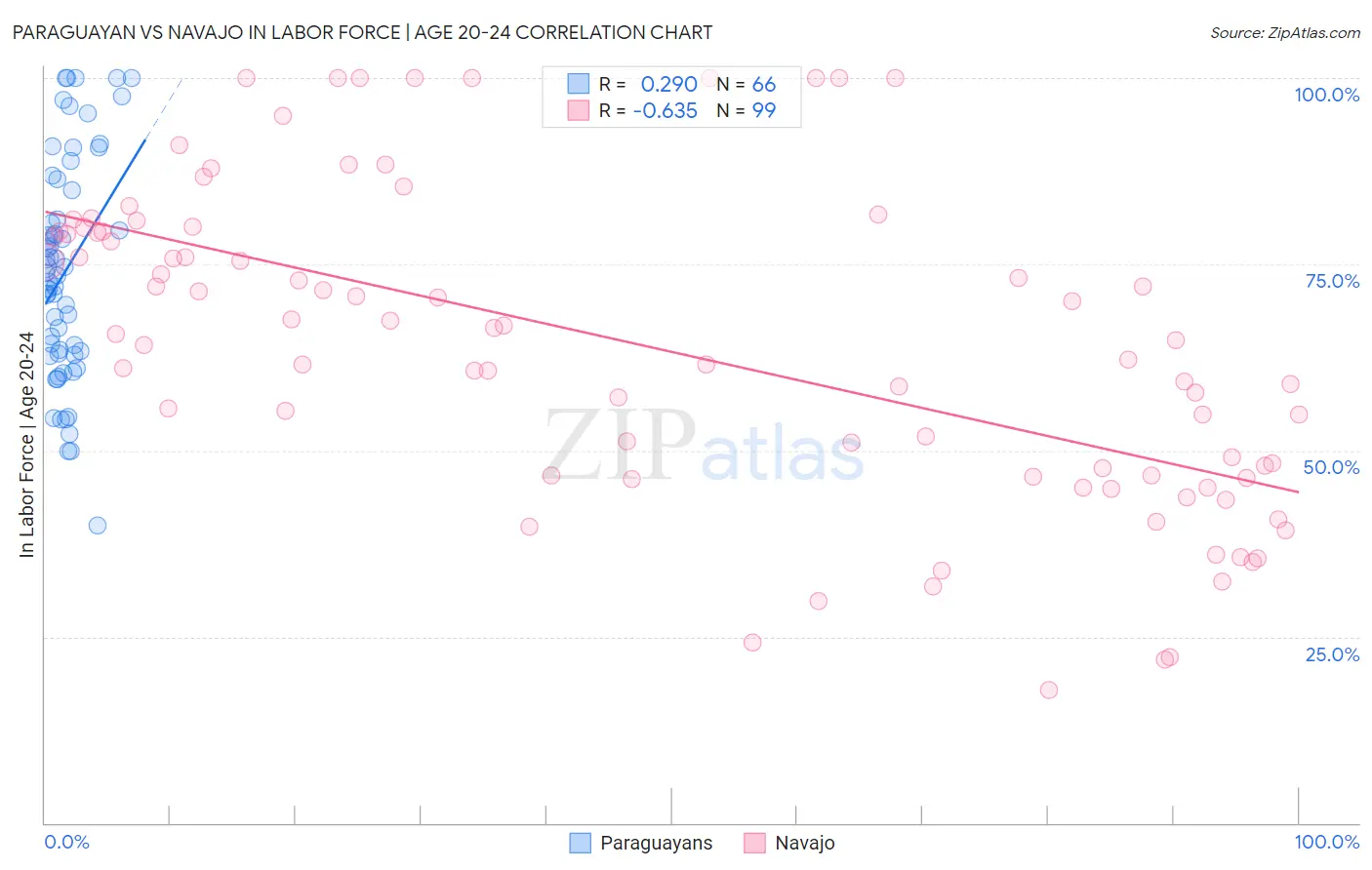 Paraguayan vs Navajo In Labor Force | Age 20-24