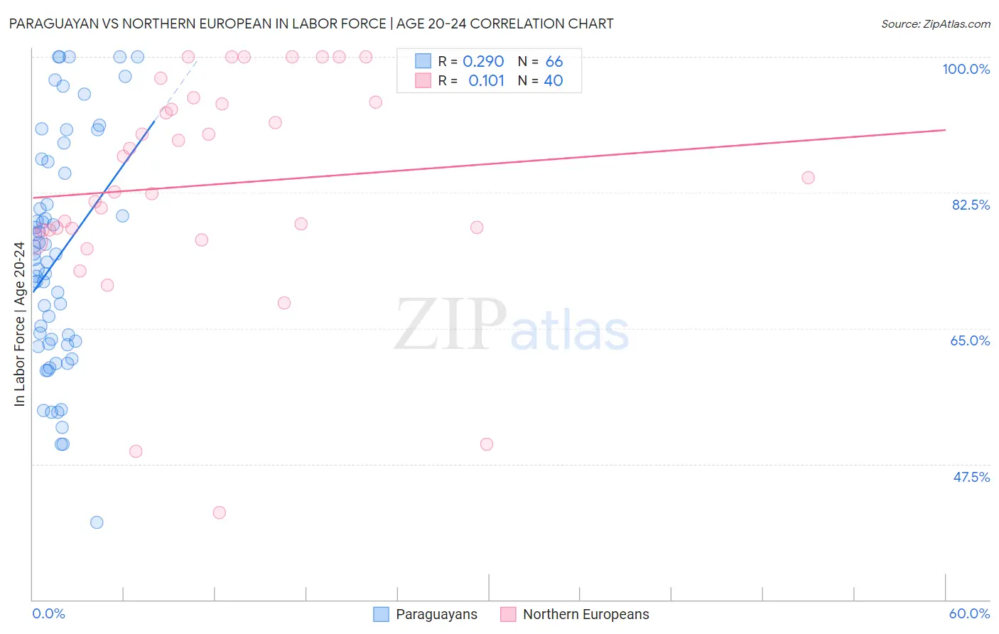 Paraguayan vs Northern European In Labor Force | Age 20-24