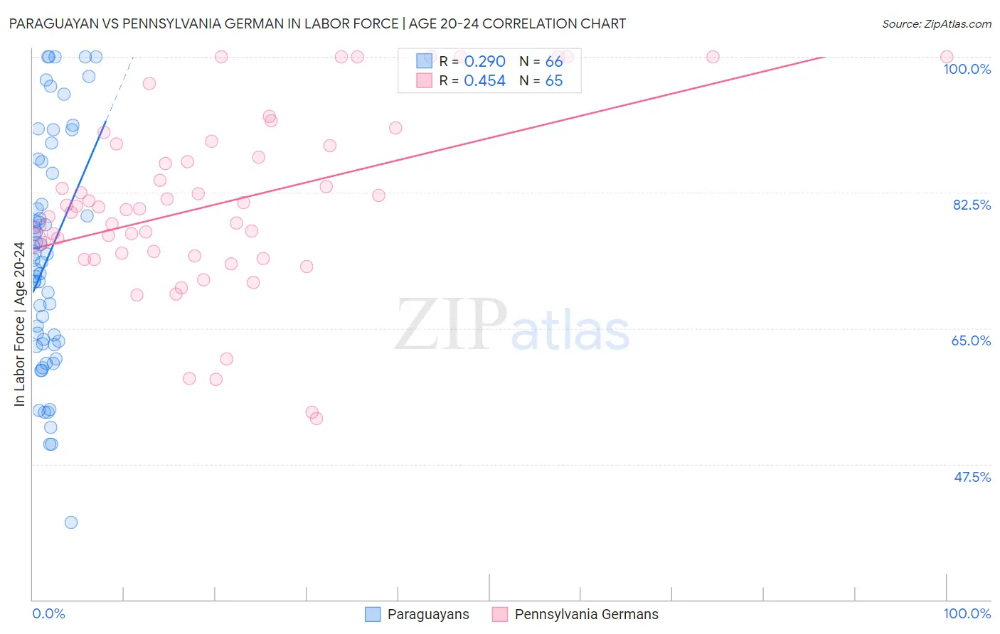 Paraguayan vs Pennsylvania German In Labor Force | Age 20-24