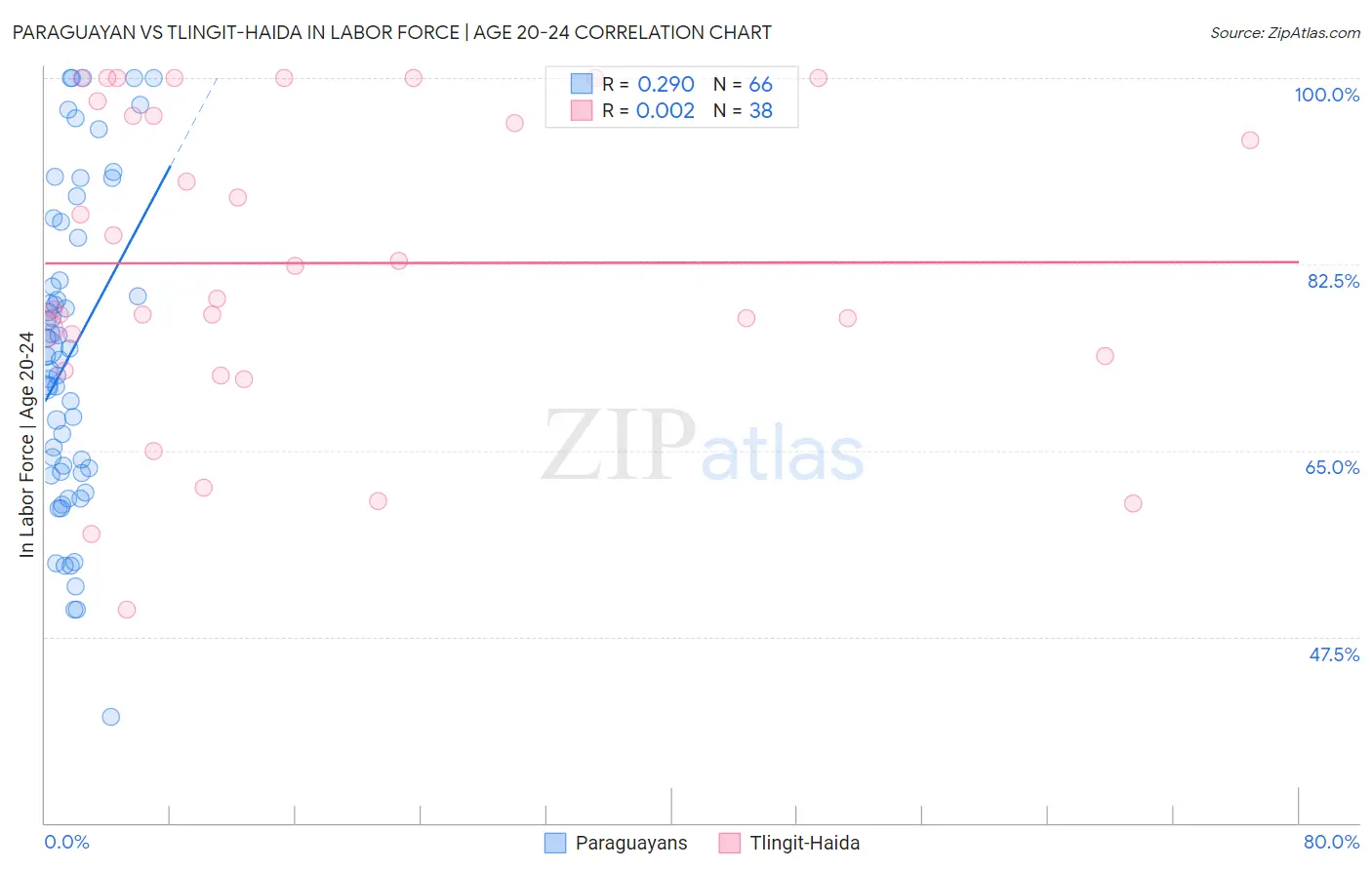 Paraguayan vs Tlingit-Haida In Labor Force | Age 20-24