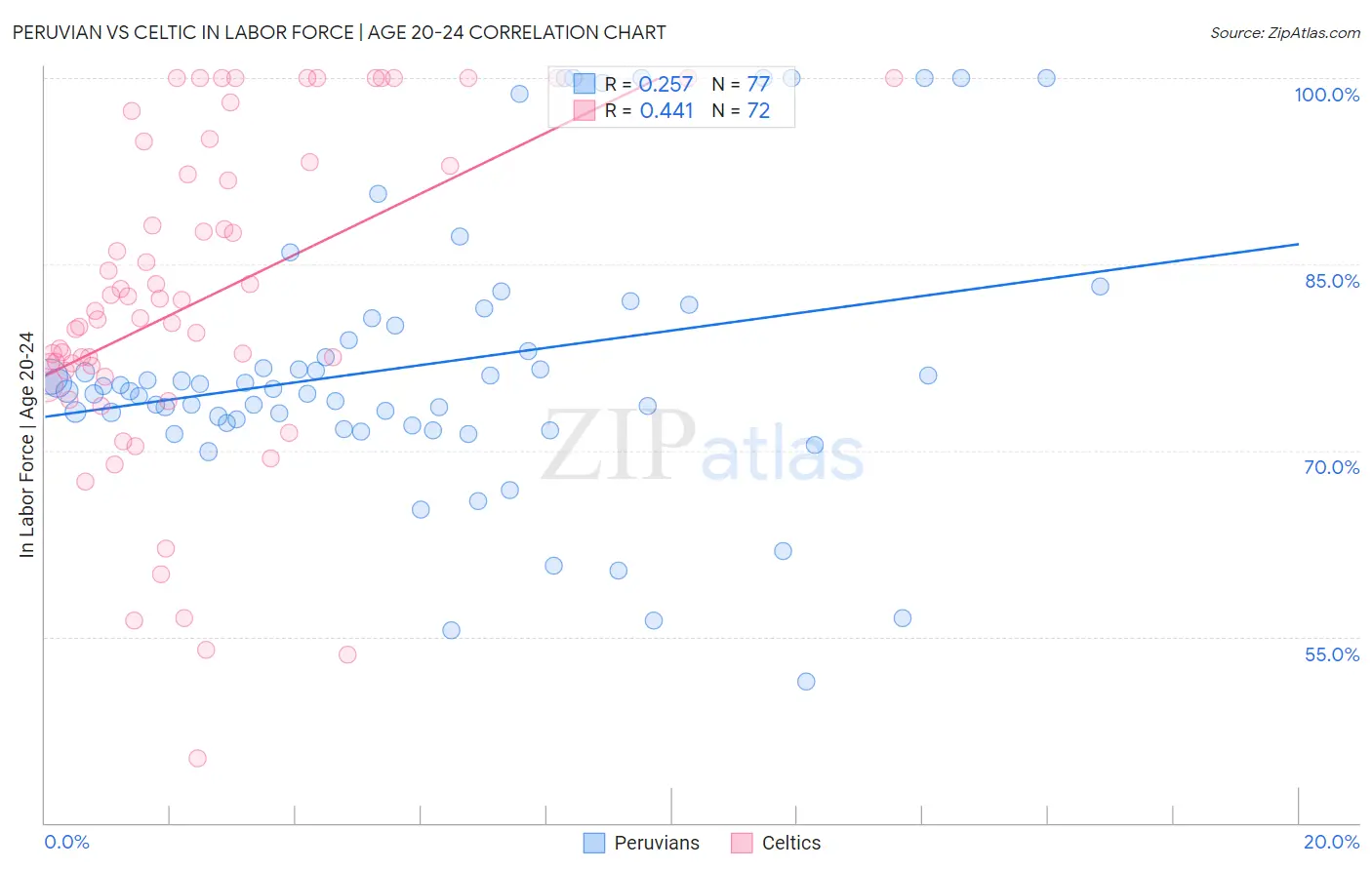 Peruvian vs Celtic In Labor Force | Age 20-24