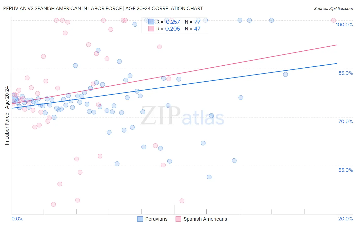 Peruvian vs Spanish American In Labor Force | Age 20-24
