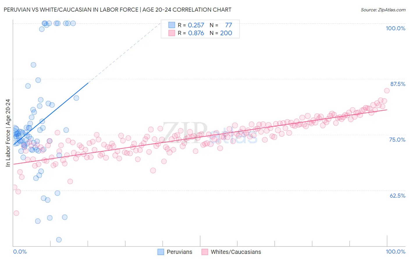 Peruvian vs White/Caucasian In Labor Force | Age 20-24