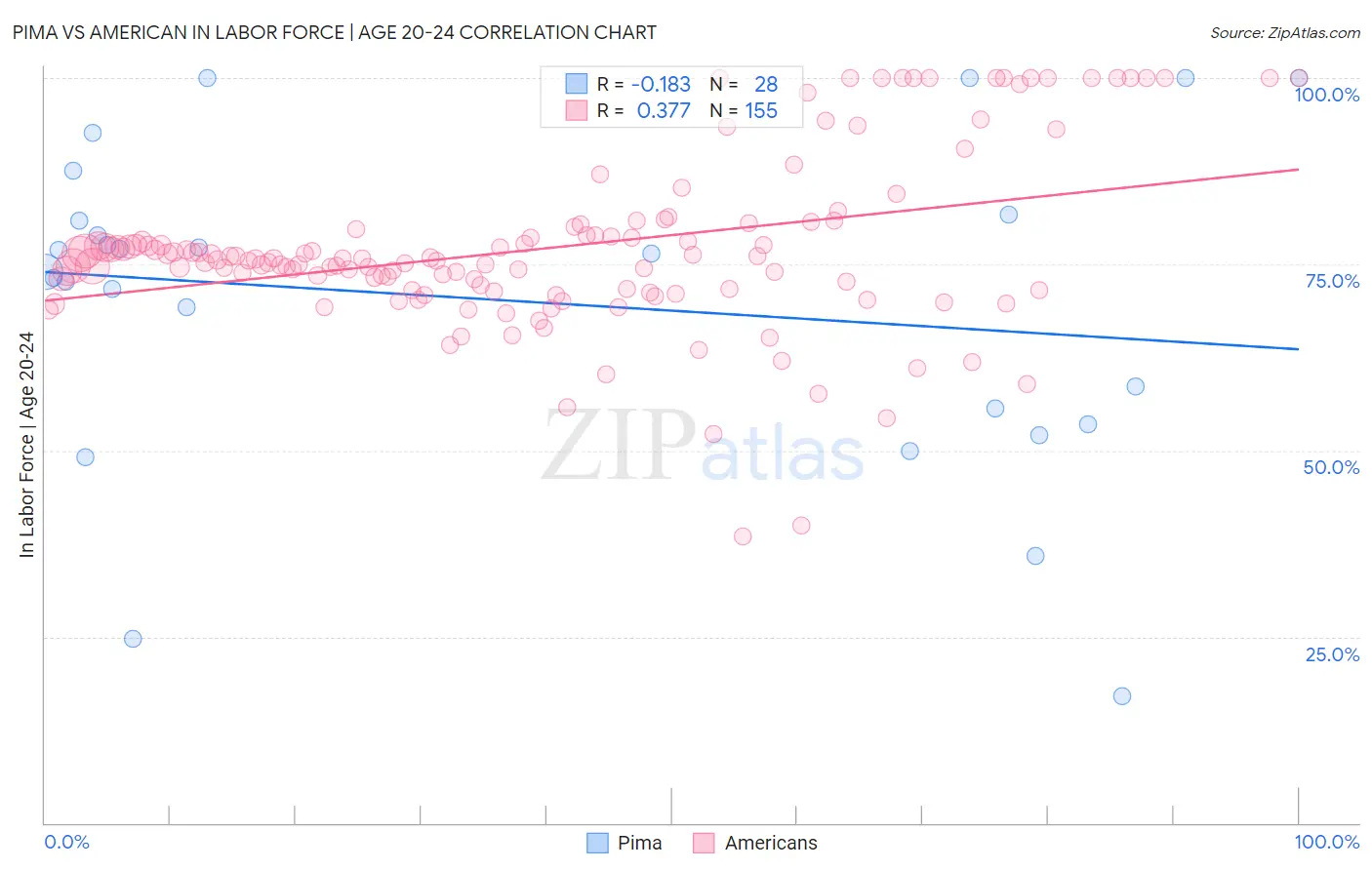 Pima vs American In Labor Force | Age 20-24