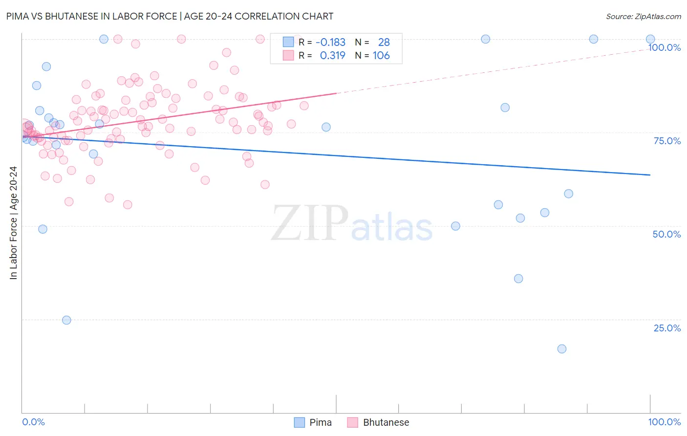 Pima vs Bhutanese In Labor Force | Age 20-24