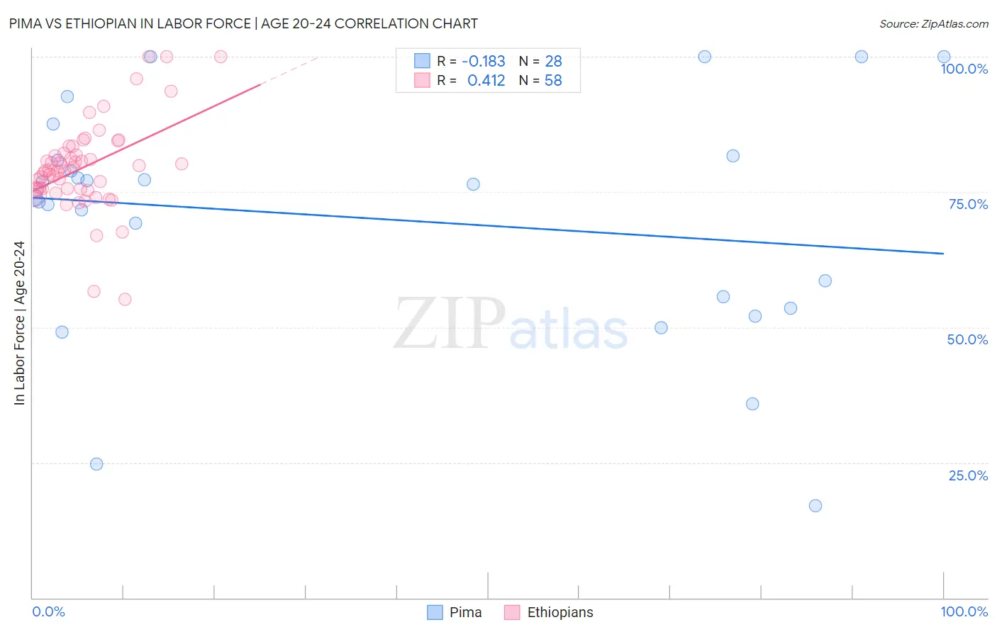 Pima vs Ethiopian In Labor Force | Age 20-24