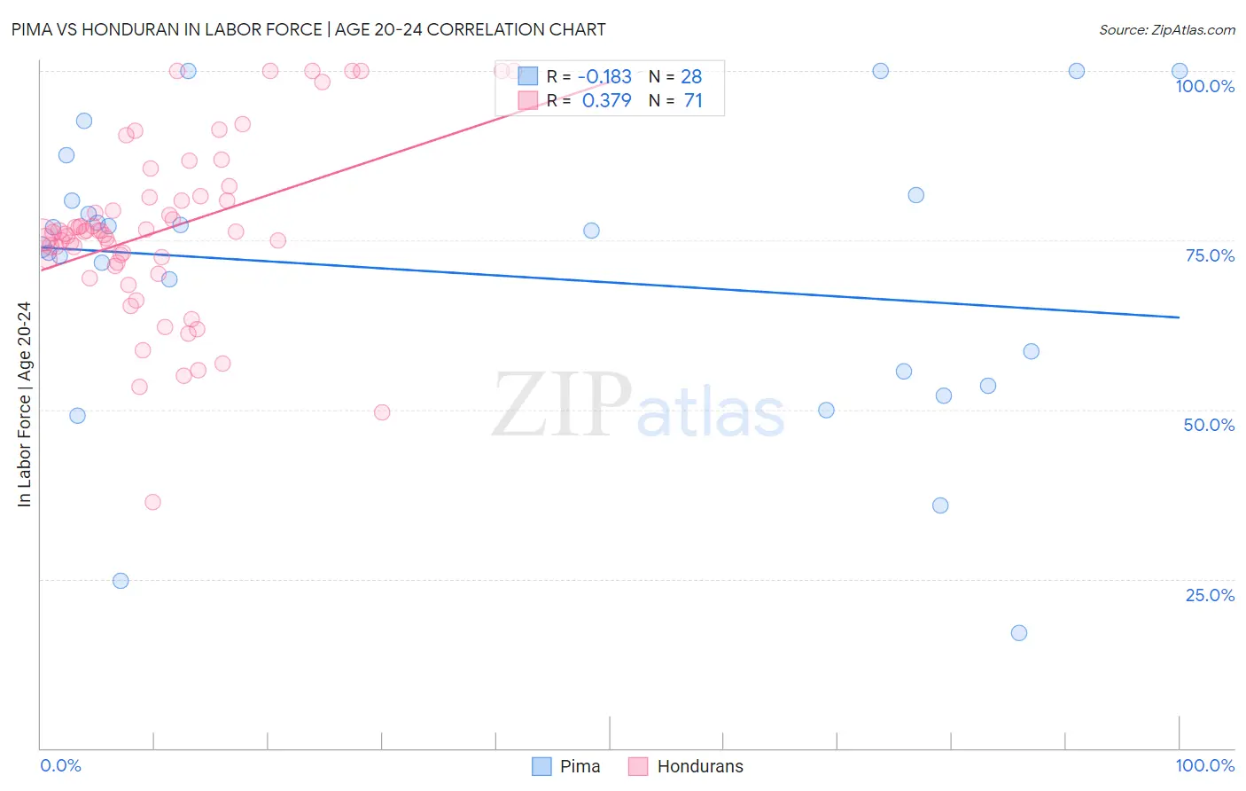 Pima vs Honduran In Labor Force | Age 20-24