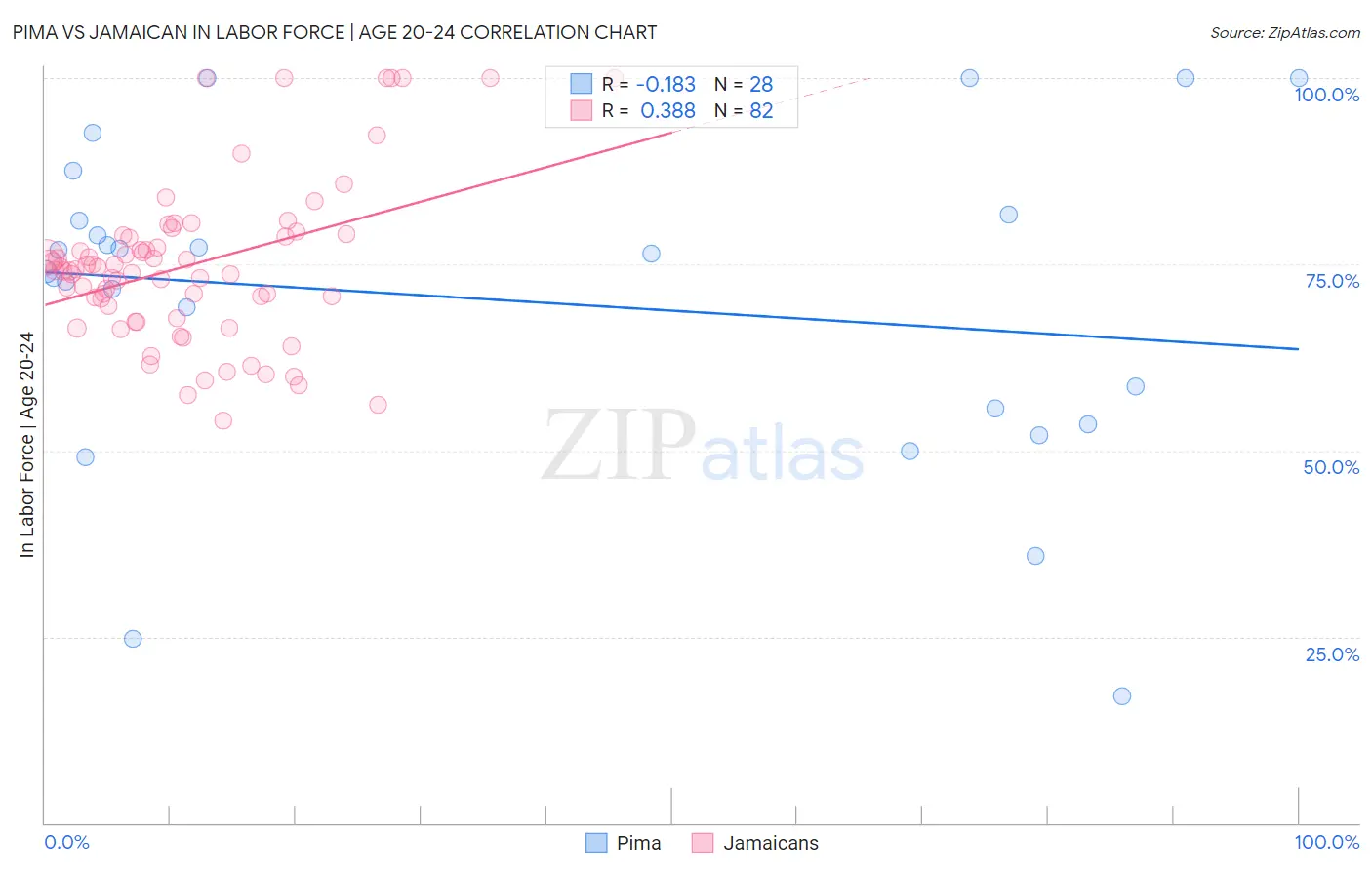 Pima vs Jamaican In Labor Force | Age 20-24