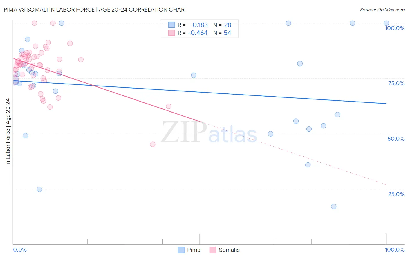 Pima vs Somali In Labor Force | Age 20-24