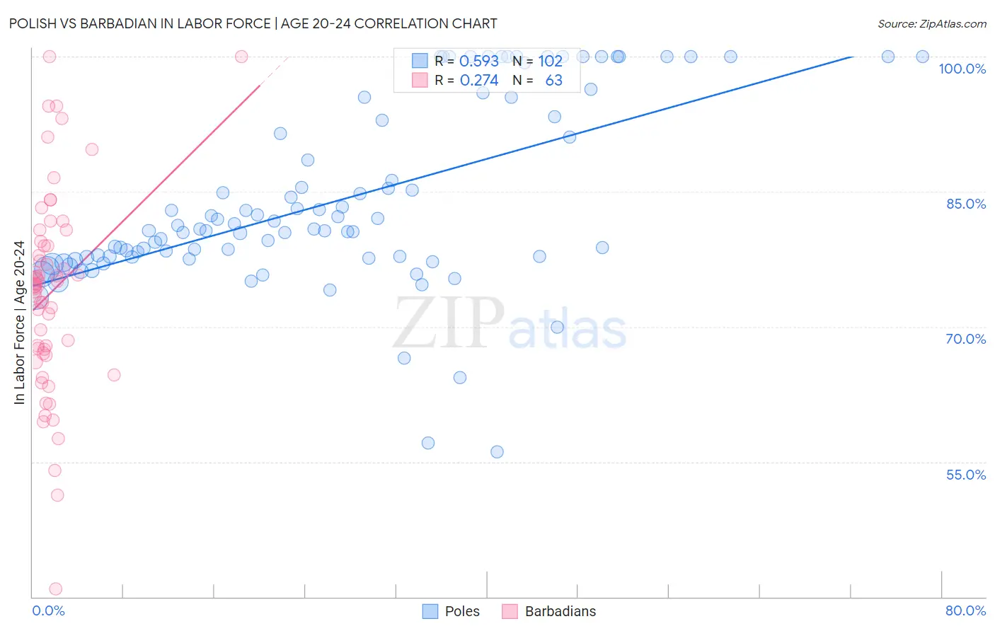 Polish vs Barbadian In Labor Force | Age 20-24